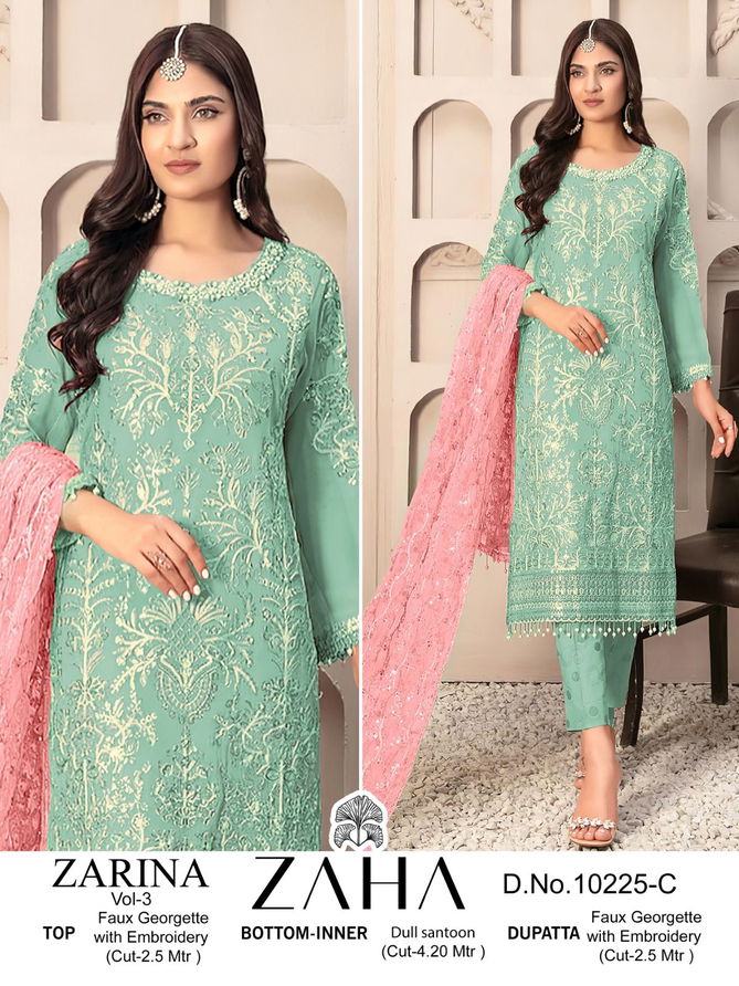 Zarina Vol 3 By Zaha Embroidery Georgette Pakistani Suits WHolesale Market In Surat